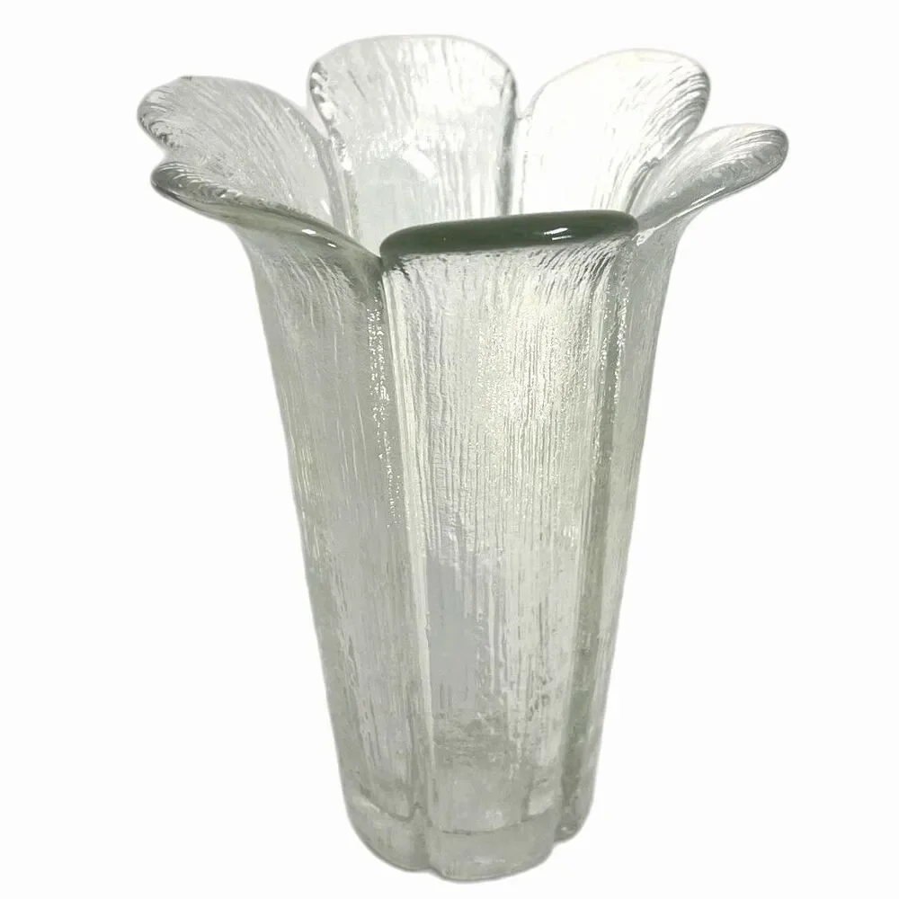 Vintage Viking Clear Glass Vase Petal Flower Form Heavy Textured Art Glass 6.75